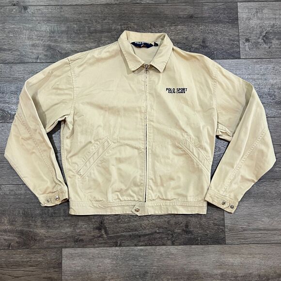Vintage Y2K Polo Sport Harrington Jacket Khaki Full Zip Jacket Men's Size Large - Picture 1 of 9